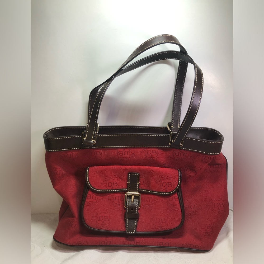 Dooney & Bourke East West Canvas/Leather - Donegal Crest Tote/Shoulder Bag - Red